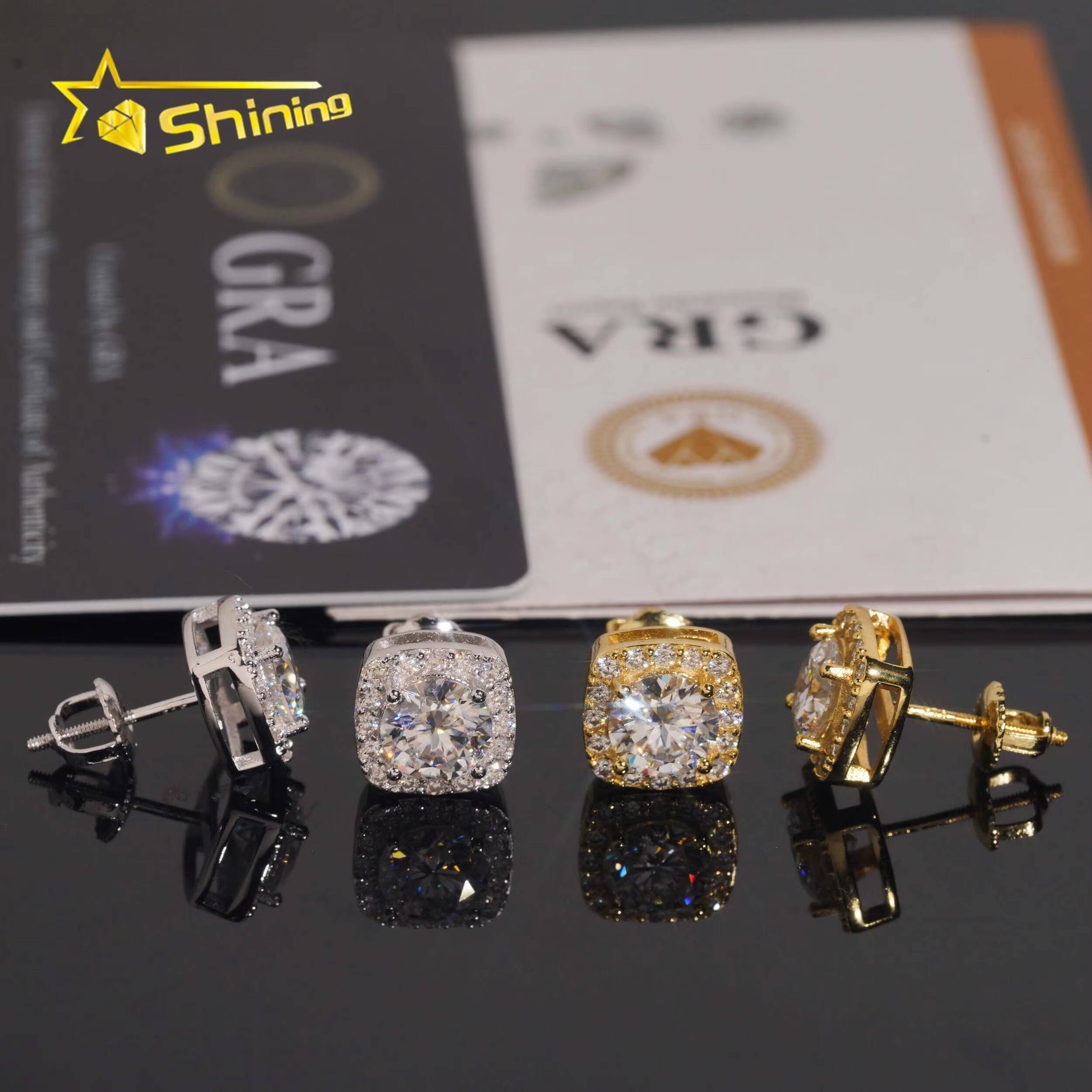 USA Warehouse Fast Shipping 9.5mm Earrings 925 Sterling Silver Gold Plated Pass Diamond Test Moissanite Screw Back Stud Earring