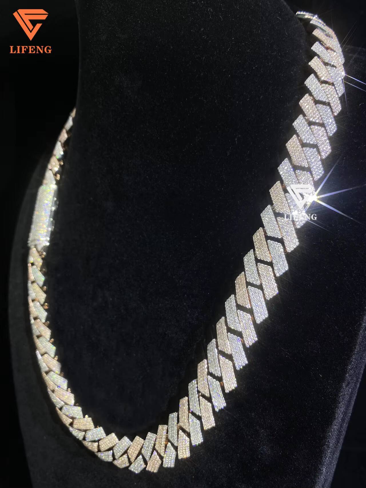 Iced Hip Hop Jewelry Luxury Two Tone Rose Gold 15mm Classic Moissanite Cuban Link Chain Necklace 925 Silver Men Cuban Chain