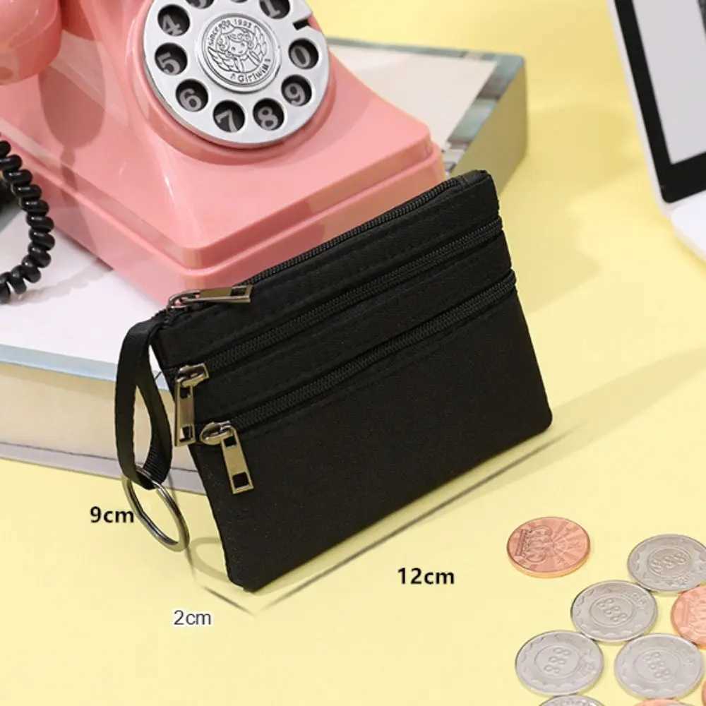 3-layer Canvas Mini Purse Coin Bag Fashion Zipper Wallet Solid Color Simple Storage Pouch Money Pocket for Women and Girls Coin Key Bag G250802