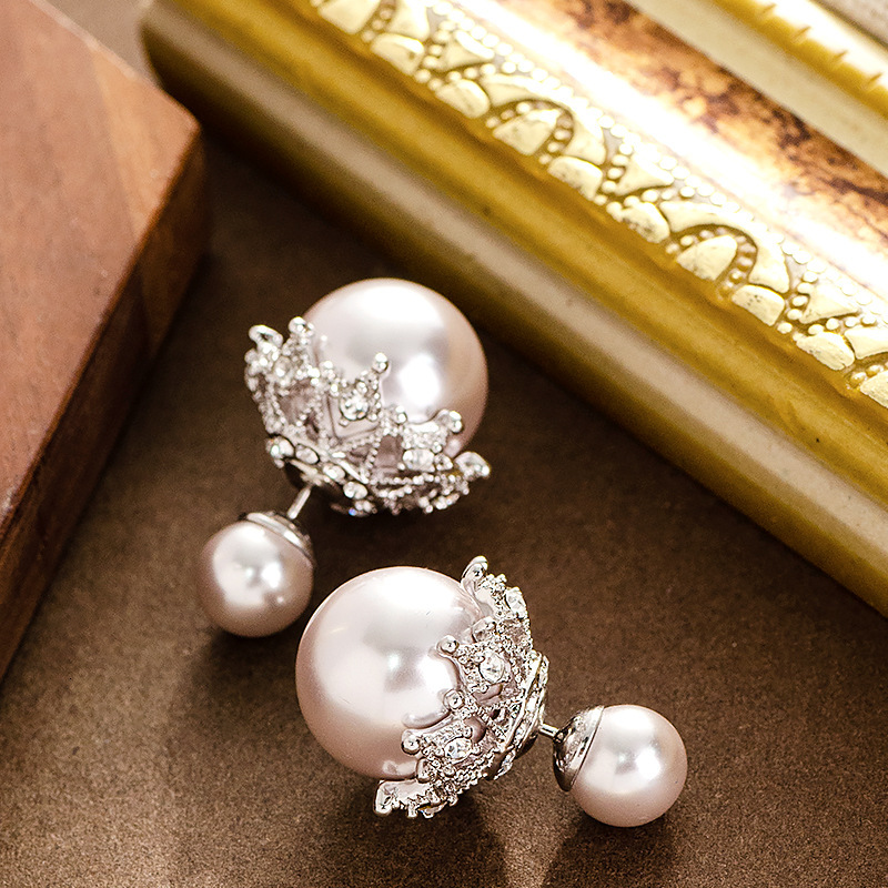 French Exquisite Socialite Double-Sided Pearl for Women High-End Light Elegant Style Sier Needle Earrings