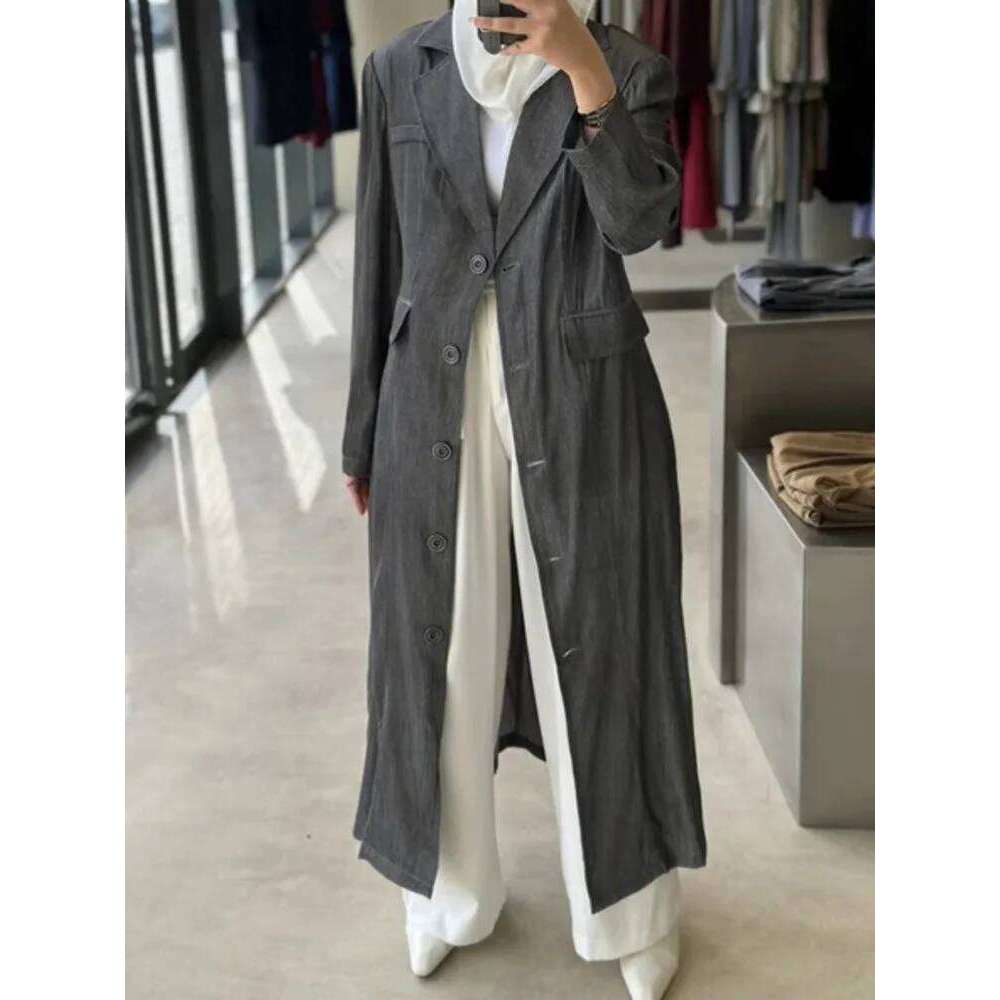 hoodie Grey Longline Trench Coat Women Spring Summer Lightweight Designer Oversized Casual Chic Streetwear Fashion Outerwear jacket