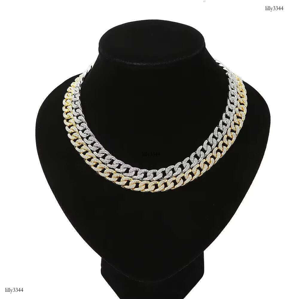 DHCollections Hip Hop for Men Bling Iced Out Cuban Link Chain Gold & Sier Plated Rhinestone Rapper Necklace Fashion Jewellery 18-24 Inch 1 Piece