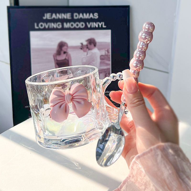 Big Ear Bow Glass Niche Design Ins Style Mug High-Value Water Coffee Milk Cup