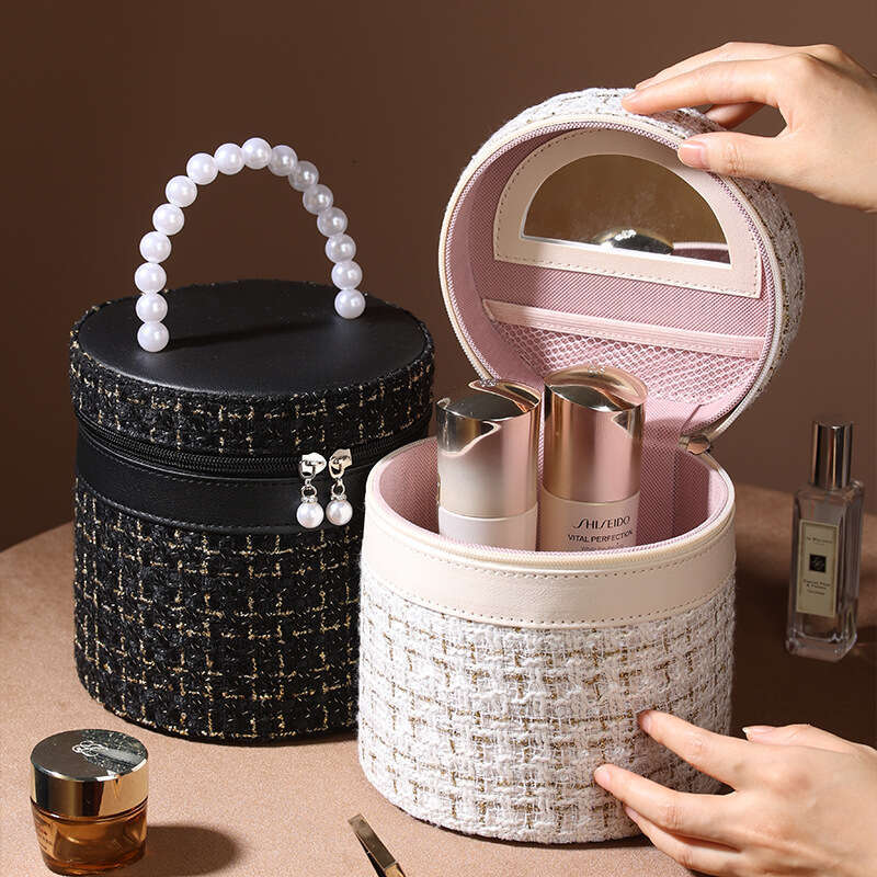 DHessentials Luxury Cosmetic Bucket Bag Large Capacity Travel Organizer with Wheels, Portable Makeup Case for Home & Wedding