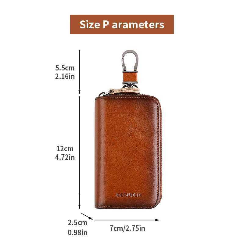 Mens Key Holder with 2 Card Slots + 1 ID Key Clip + 6 Key Rings + 1 Car Key Chain Genuine Leather Large Capacity Multi-Car G250802
