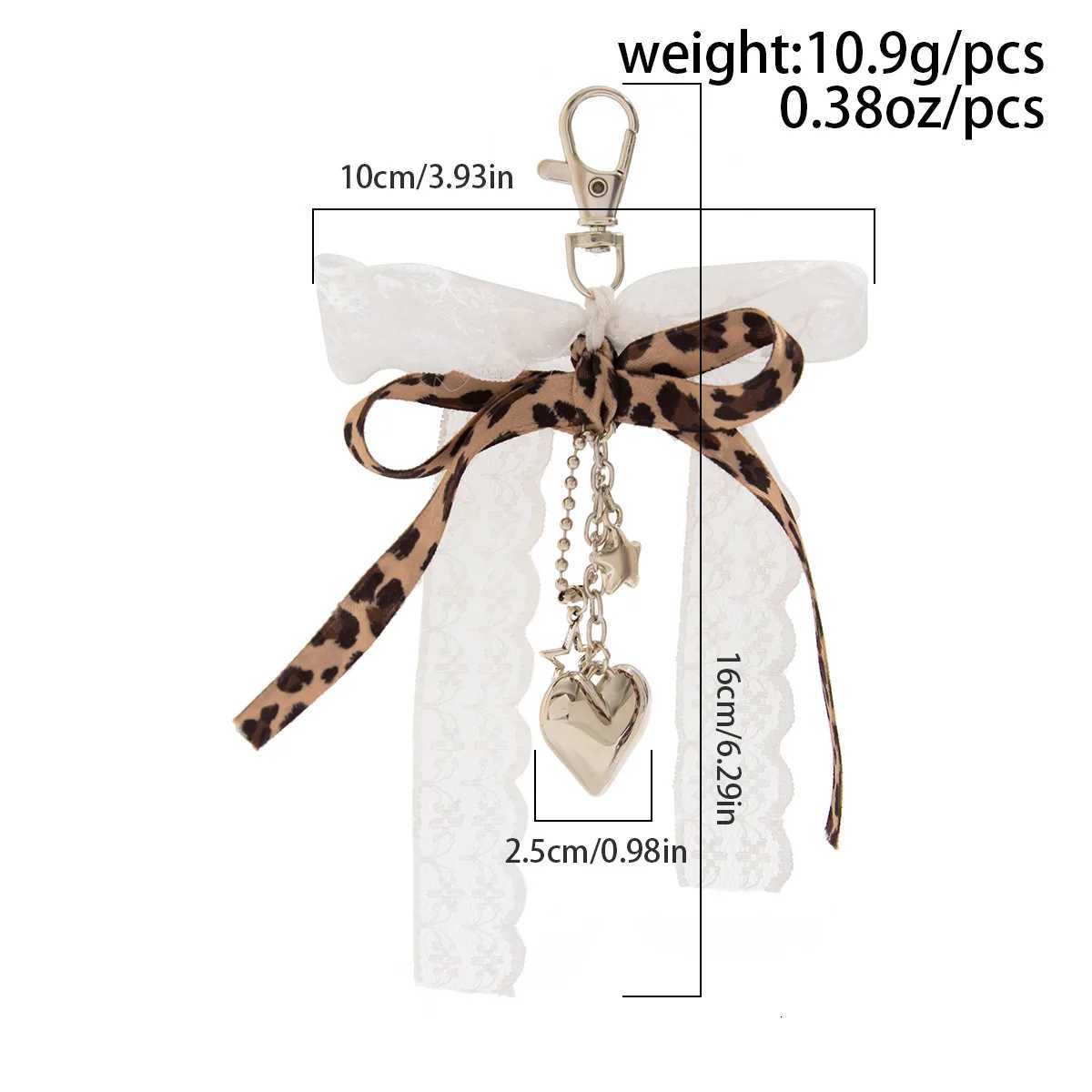 Goth Y2K Lace Bow Key Chain Heart Charm Pendant Kawaii Leopard Key Chain for Bag Accessory Women Trendy Tassel Chain Jewelry G250802