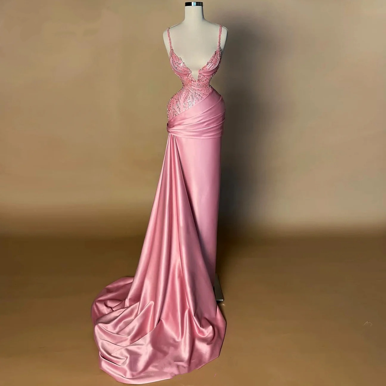 Simple Evening Dresses Sequins Spaghetti Straps Prom Dress Sleeveless Sexy Slim Satin Mermaid Party Gowns Vestidos De Noche Plus Size