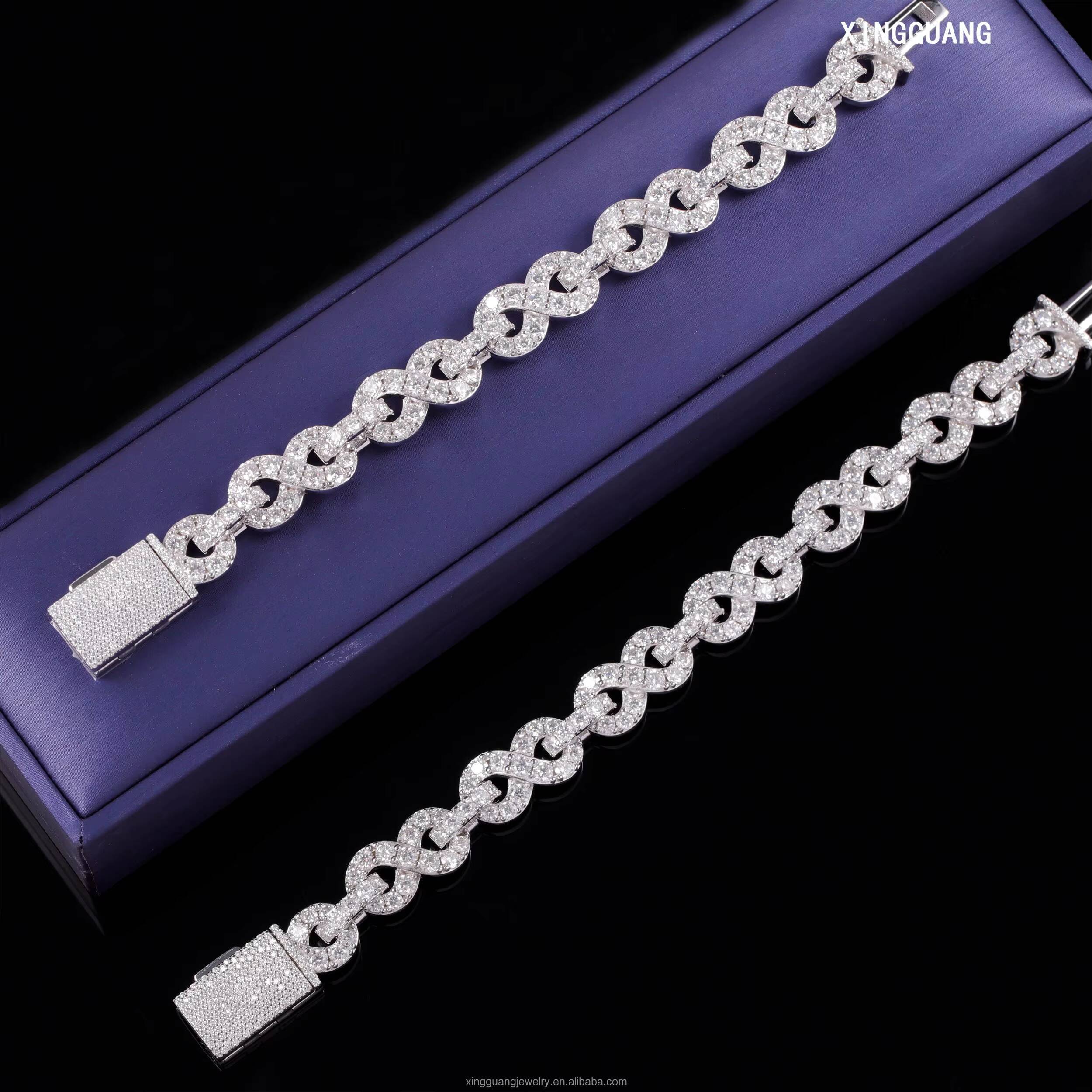 Luxury Hip Hop Moissanite Jewelry 13mm Infinity Link Chain 925 Sterling Silver Bracelet Necklace Iced Out Cuban Chains for Men