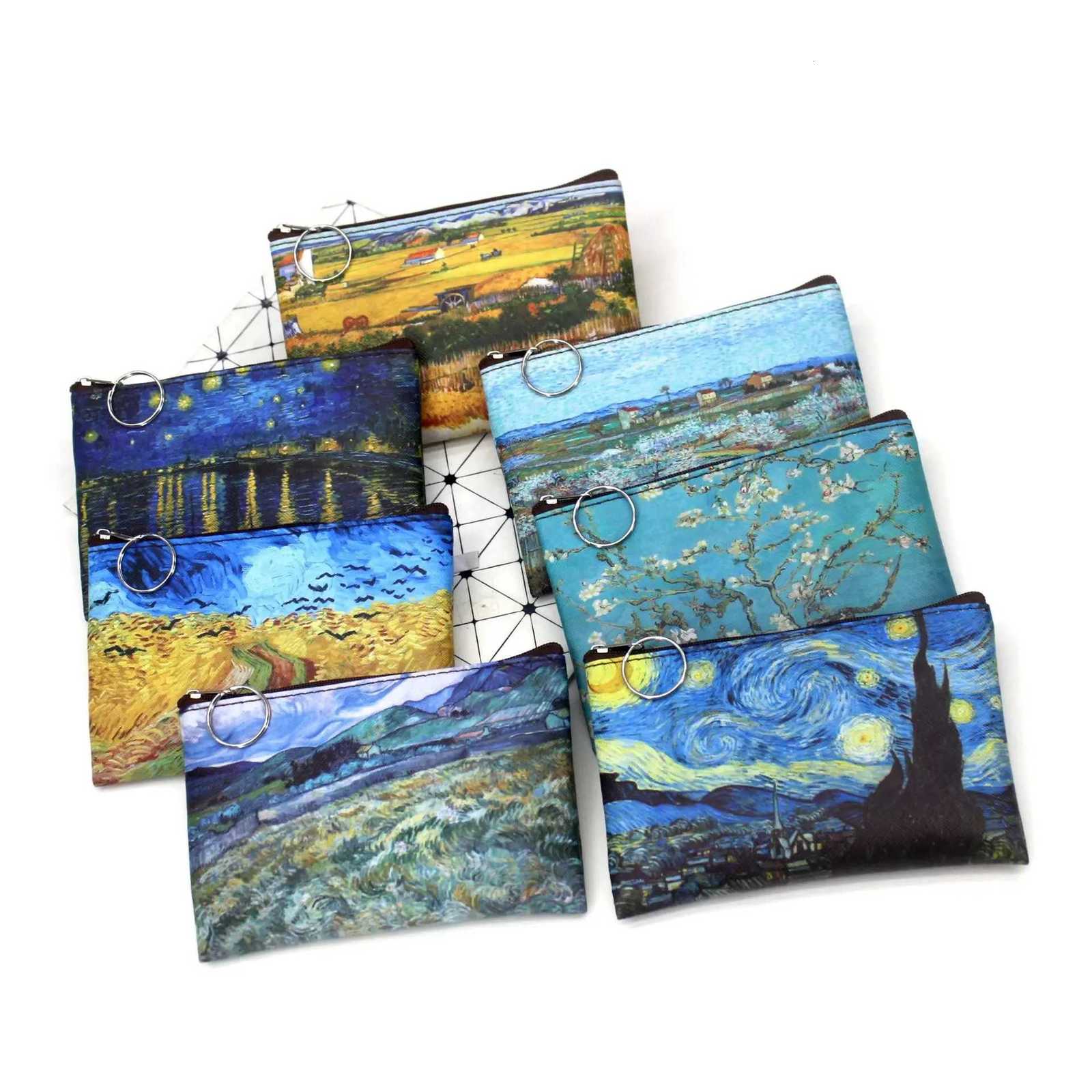 Vintage Oil Painting Canvas Cosmetic Bag Van Gogh Art Sunflower Star Moon Night Makeup Pouch Bag Travel Coin Purse Wallets Women G250802