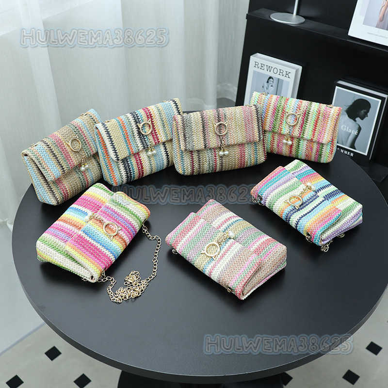 Colorful Woven Shoulder Bag 2025 New Summer Flap Small Square Bag Versatile Fashion Straw Chain Bag H250804
