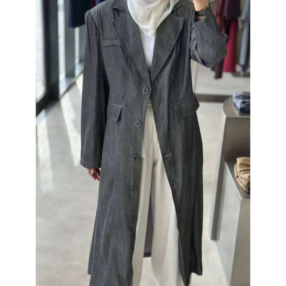 hoodie Grey Longline Trench Coat Women Spring Summer Lightweight Designer Oversized Casual Chic Streetwear Fashion Outerwear jacket