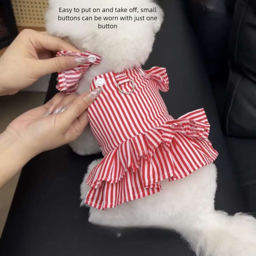 Dog Cat Leashable Little Flying Sleeve Striped Breathable Jumpsuit Pet Dress Suitable for Spring and Summer