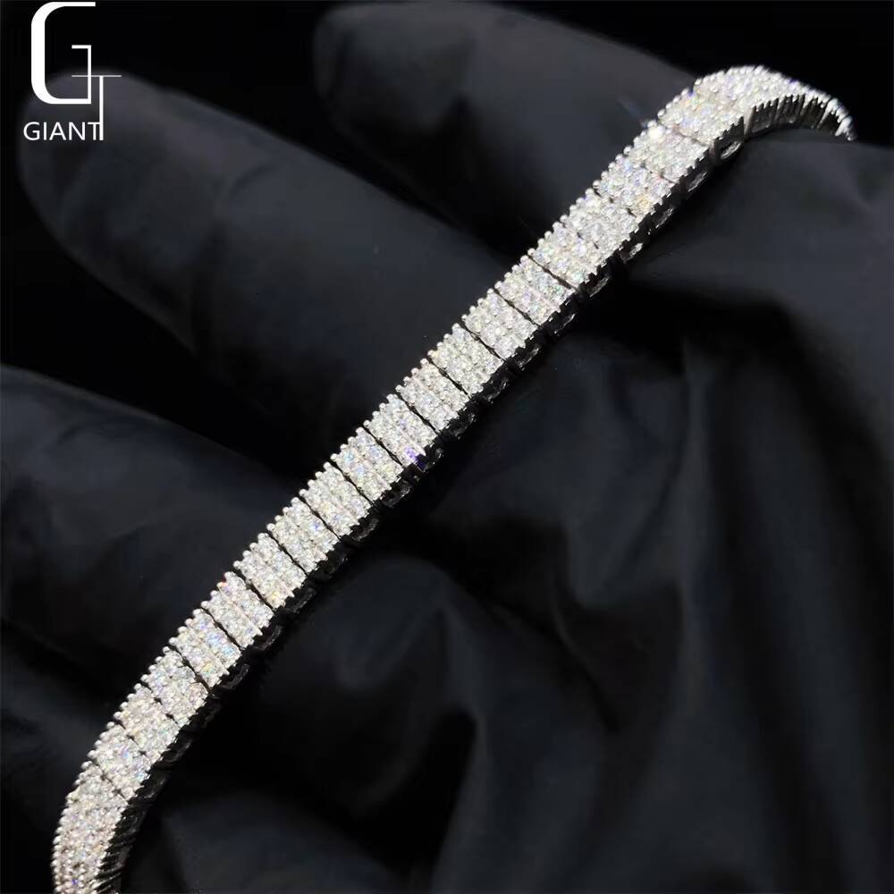 New Arrival 3 Rows Moissanite Tennis Bracelets White Gold Plated Hip Hop Fine Jewelry 925 Silver Diamond Tennis Chain Bracelets