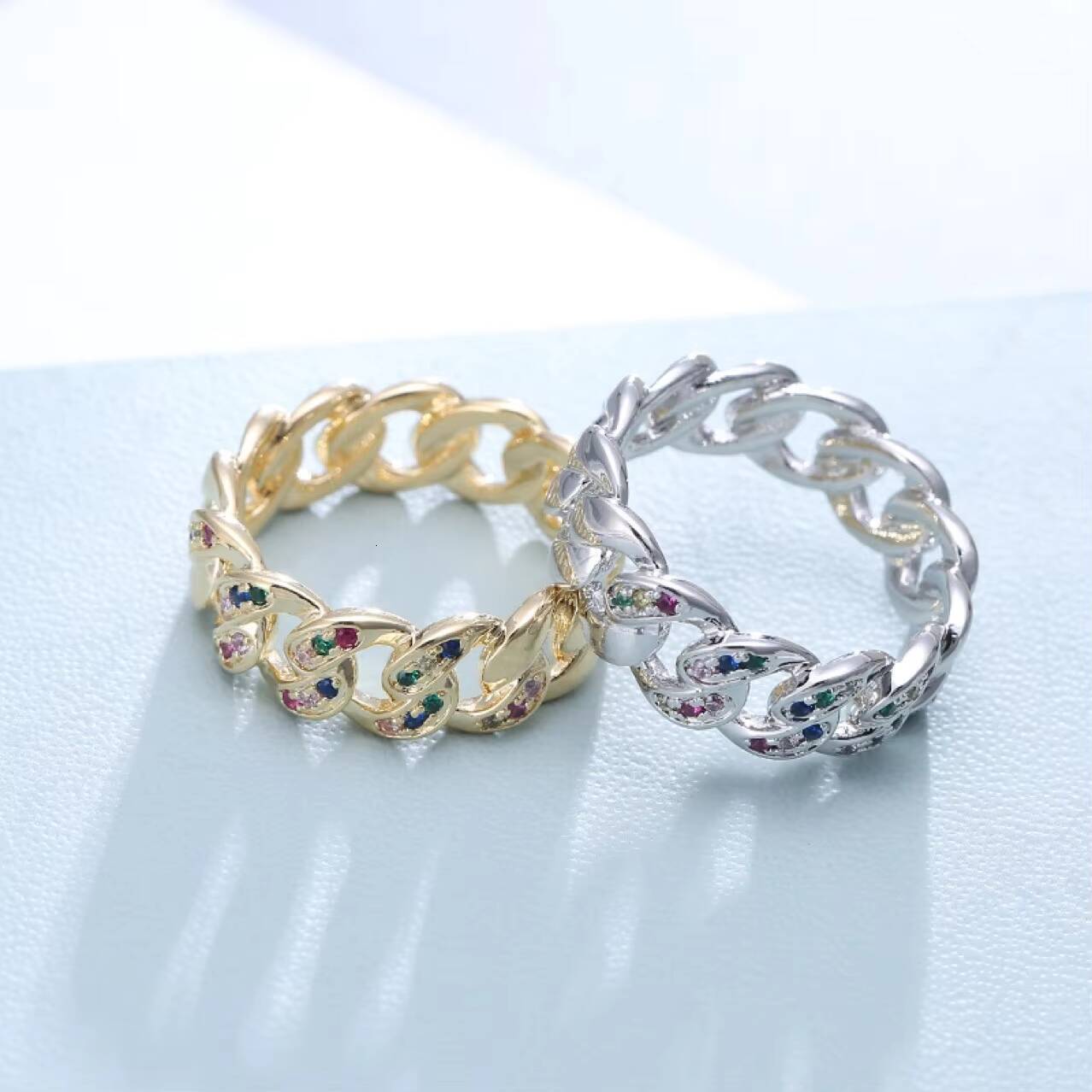 Hiphop Luxury Stainless Steel Zircon Paved Mens Fashion Cuban Link Chain Ring for Men