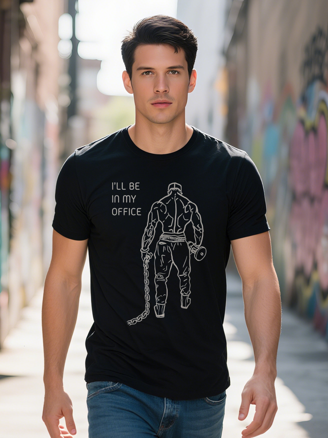 Men s Funny Graphic T Shirt Cotton I'll Be In My Office Gym Humor Design Regular Fit Short Sleeve fe18f