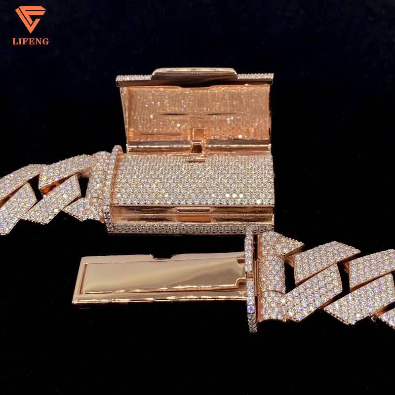 Moissanite Necklace Custom Lock 20mm Cuban Link Chain Ice Out Moissanite Chain Men Silver 925 Hiphop Cuban Link Necklace