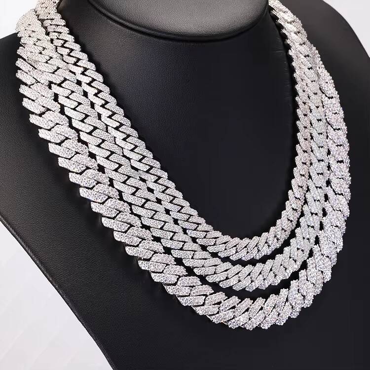 IRTS Moissanite Gra Certificated Cuban Chain14mm 2 Rows 925 Silver Hip Hop Moissanite Pass Diamond Test Cuban Link Chain