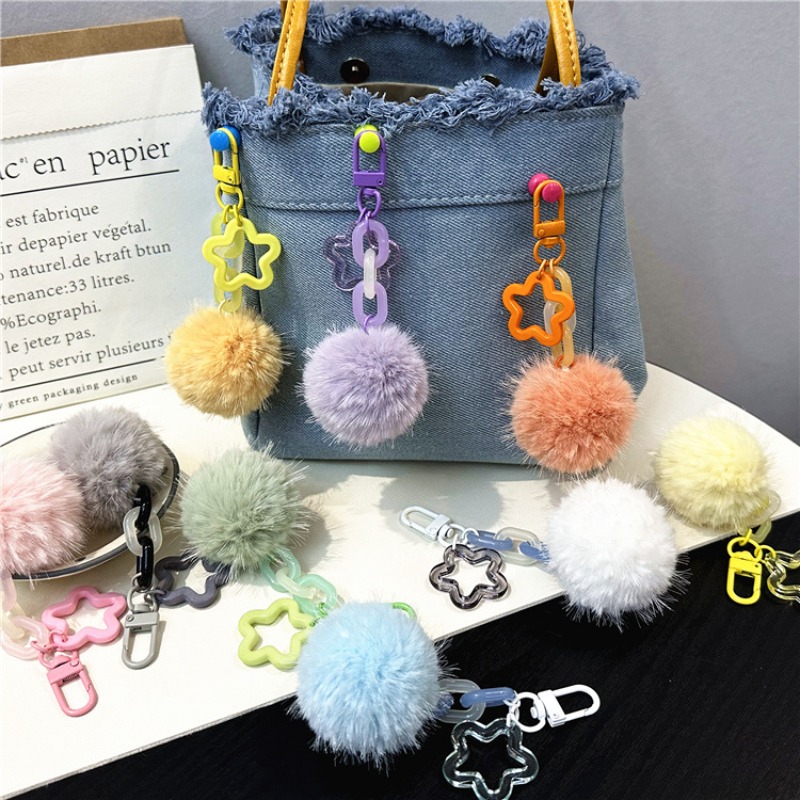 Soft Animal-Themed Keyring Accessory: Cute Pink Candy Ball Decorative Trinket for Bags