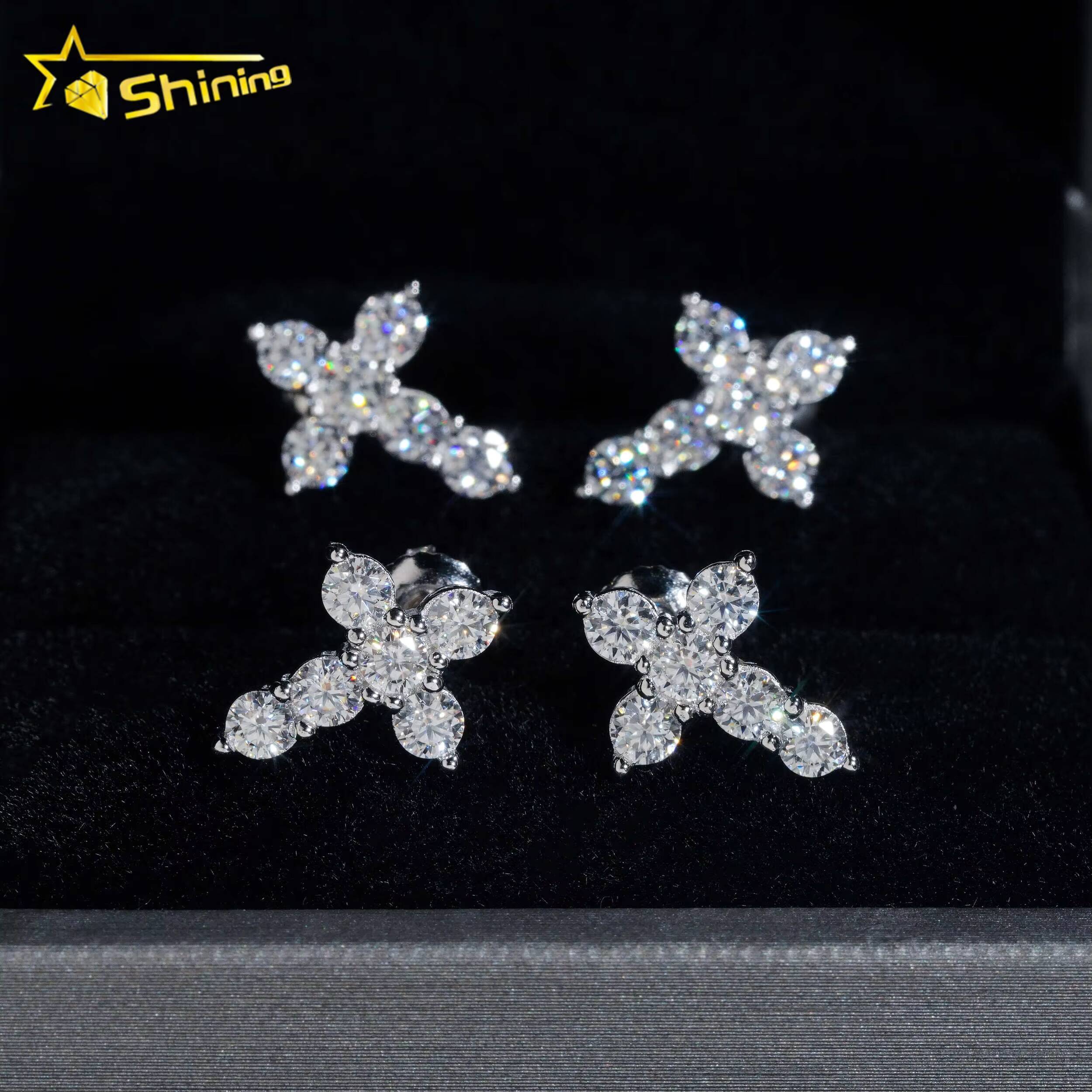 Hip Hop High Quality Wholesale 18k Gold Plated Cross Stud Mens Moissanite Earrings