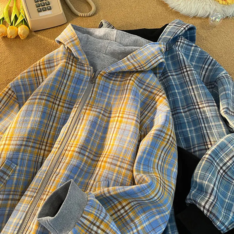 Reversible Sweatshirt Mens Hooded Cardigan Couple Model Hooded Sweatshirt Plaid Jacket 2025 Autumn Unisex Hoodies 250708