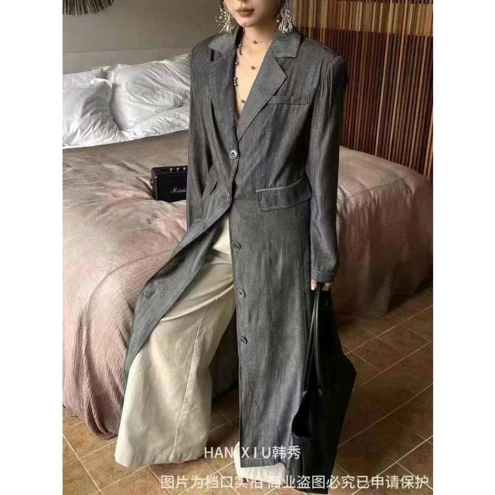hoodie Grey Longline Trench Coat Women Spring Summer Lightweight Designer Oversized Casual Chic Streetwear Fashion Outerwear jacket