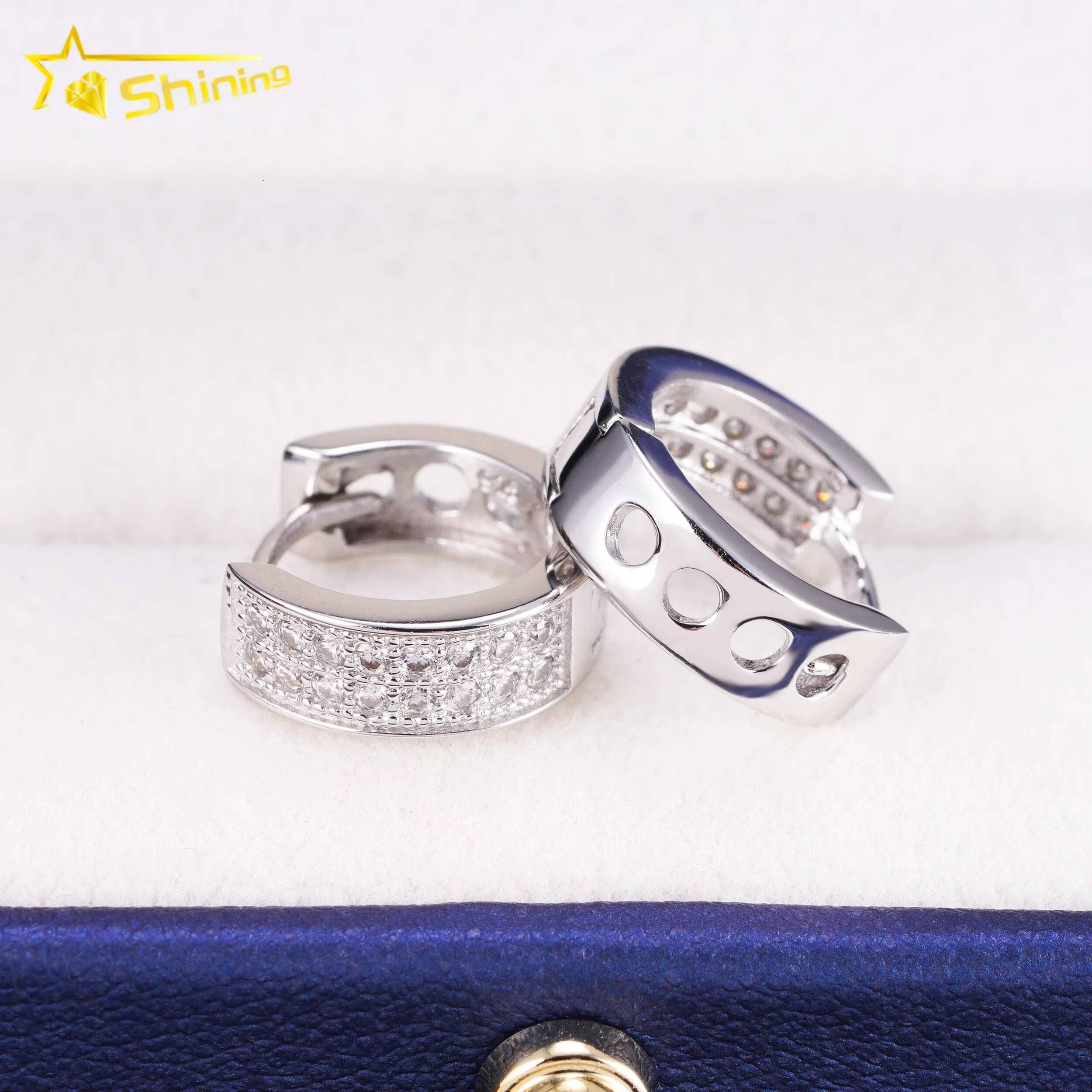 Fashion Hoop Earring Fine Jewelry 925 Sterling Silver Gold Plated 2Rows VVS Diamond Moissanite Hoop Earrings Ready to Ship