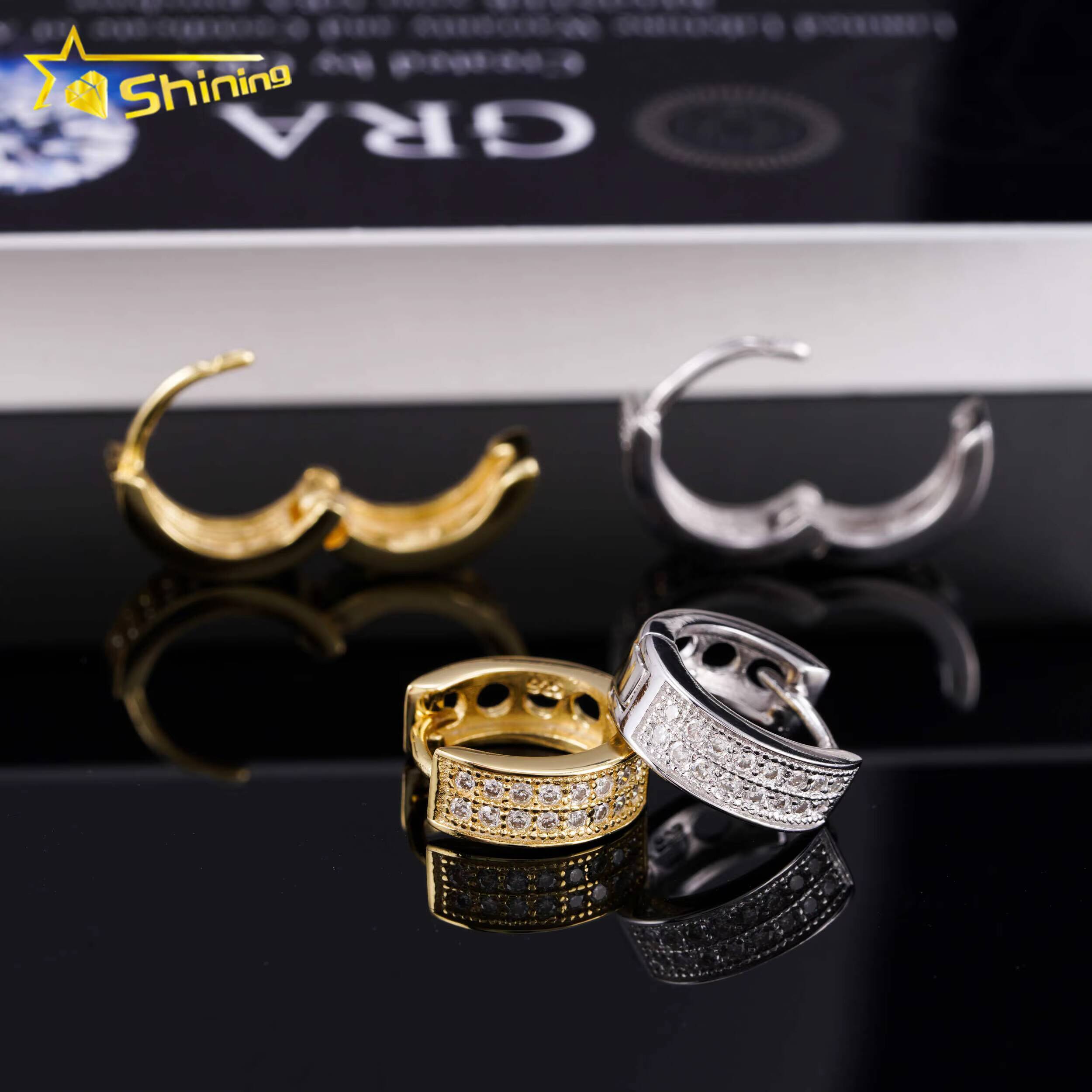 Fashion Hoop Earring Fine Jewelry 925 Sterling Silver Gold Plated 2Rows VVS Diamond Moissanite Hoop Earrings Ready to Ship