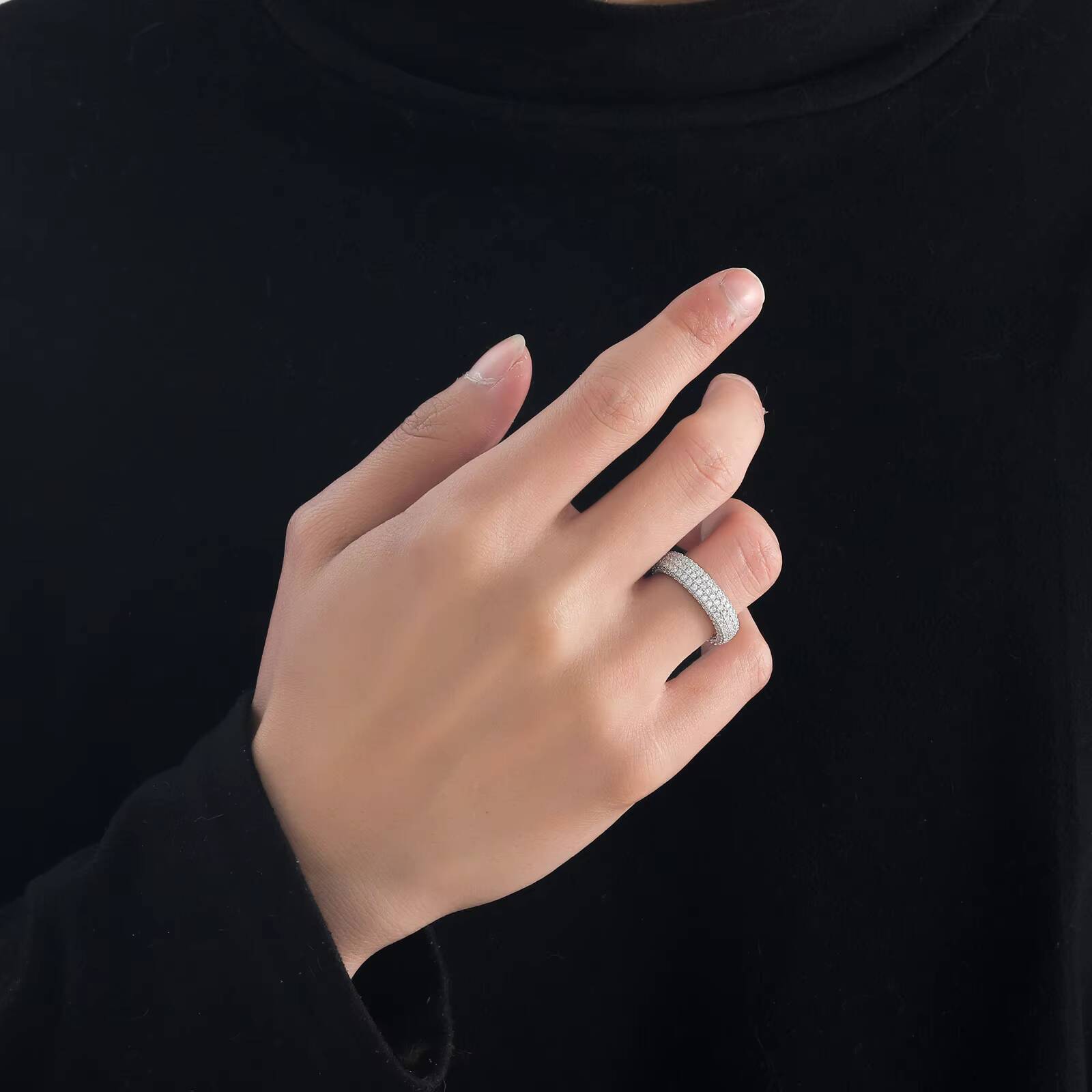 Fashion Iced Out Hip Hop Rings Simple Three Row Zircon Ring Gold Plated Brass Diamond Rings Jewelry Hip Hop for Men