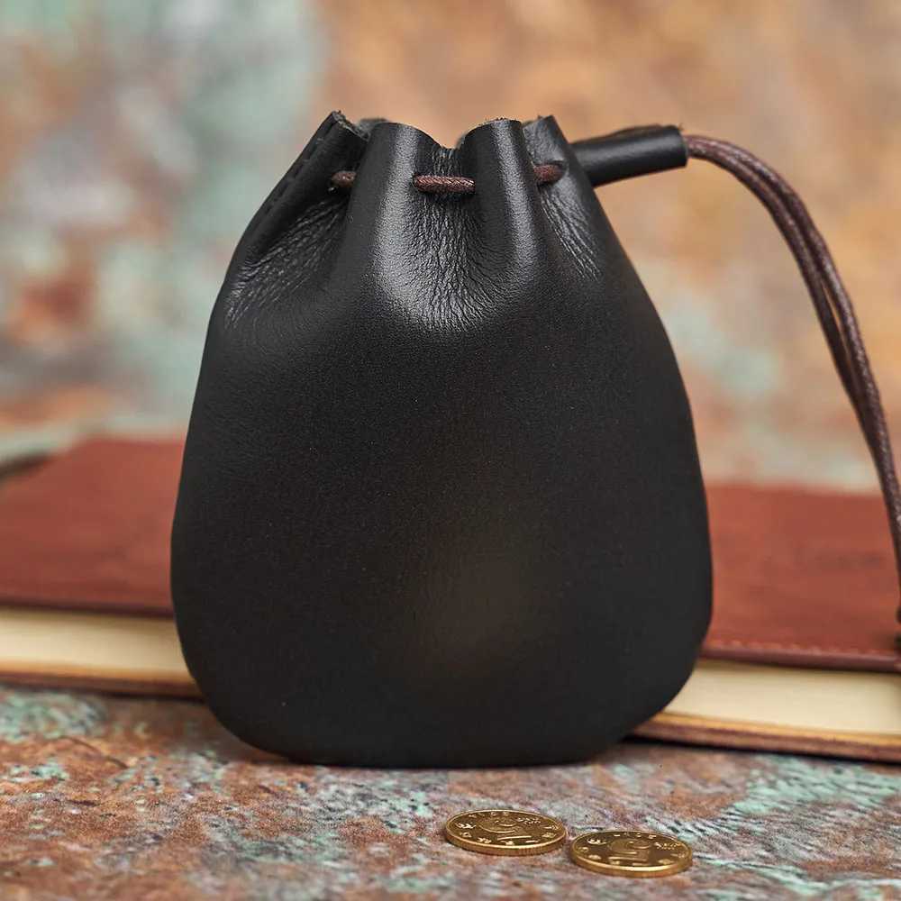 NASVA Genuine Leather Coin Purse Men Women Vintage Small Coin Wallet Hard Leather Money Pocket Drawstring Storage Bag G250802