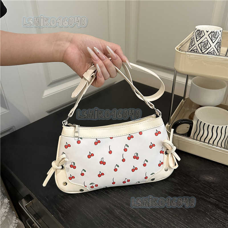 New Trendy Girl Handbag Fashion Commuter Cherry Niche Print Texture Shoulder Bag Underarm Bag H250804