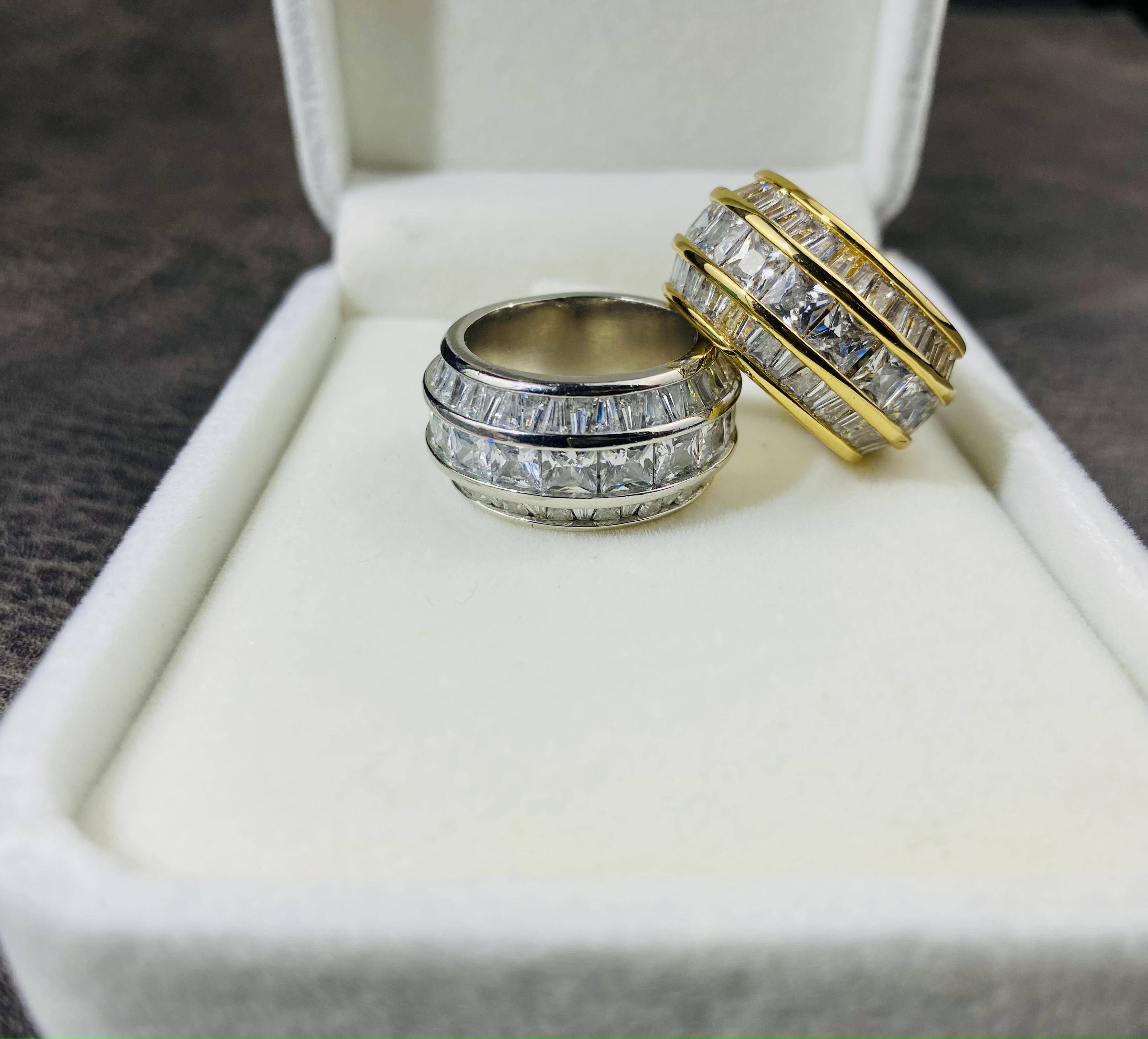 Chic Cubic Bezel Set Diamond-Like Finish 3 Layered Stackable Ring for Rappers