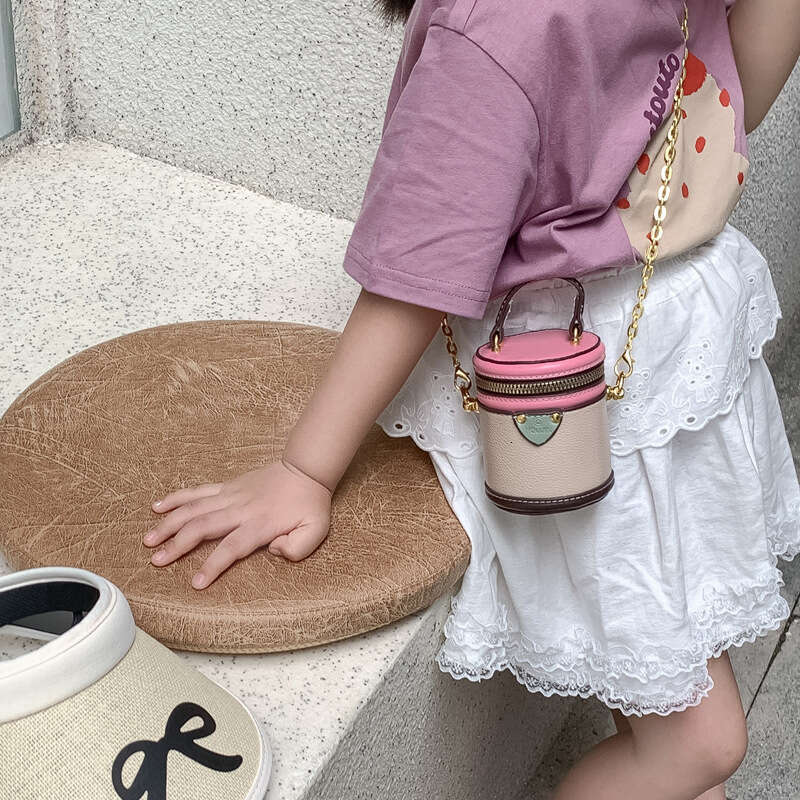 Mini Patchwork Color-Block Princess Bag for Girls, New Exquisite Cylinder Bag, Fashionable Chain Fortune Bucket Coin Purse