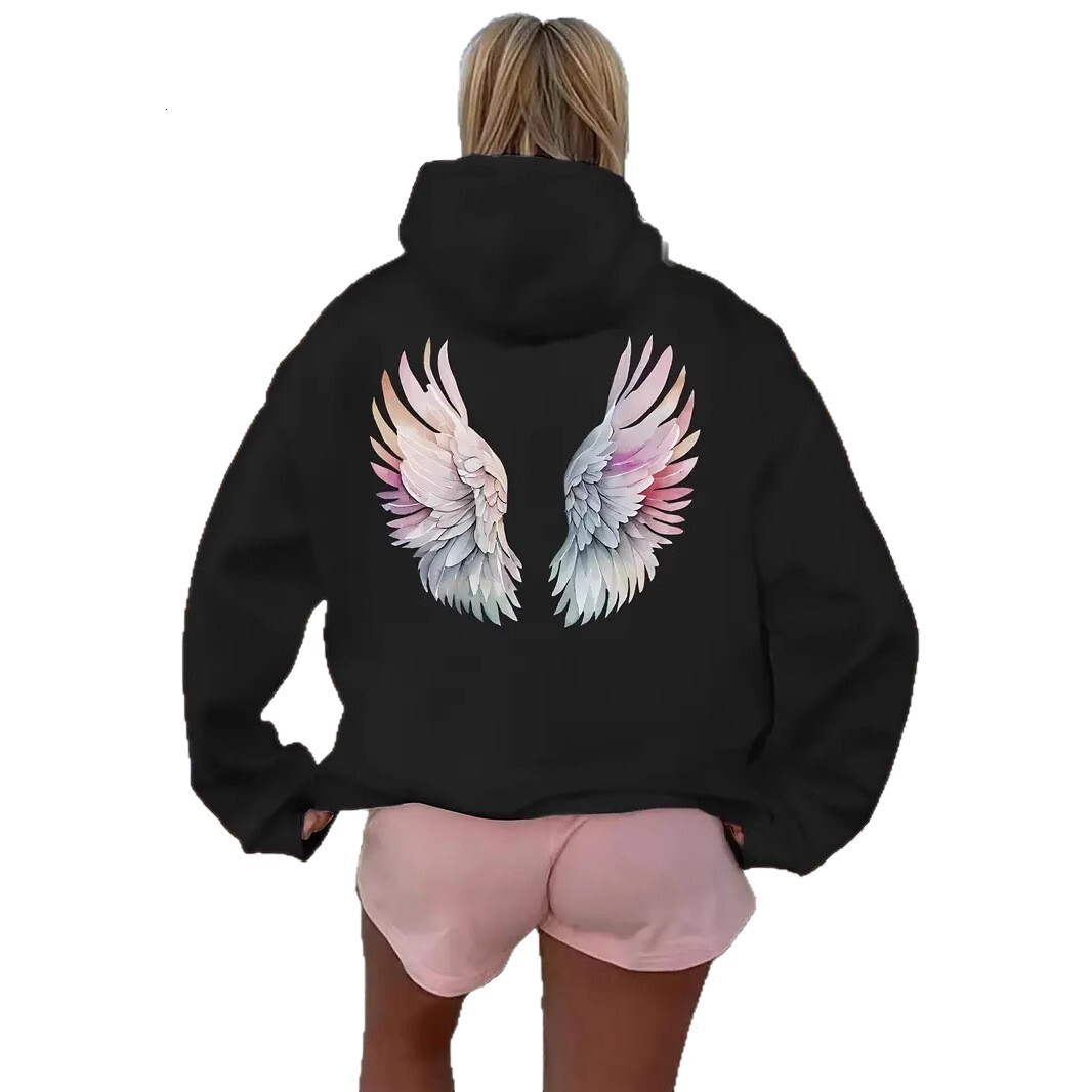 Free shipping designer New Women Fleece Sweatshirt with Wings Hoodie with Kangaroo Pocket Drawstring and Drop Shoulder Sleeves High quality clothing