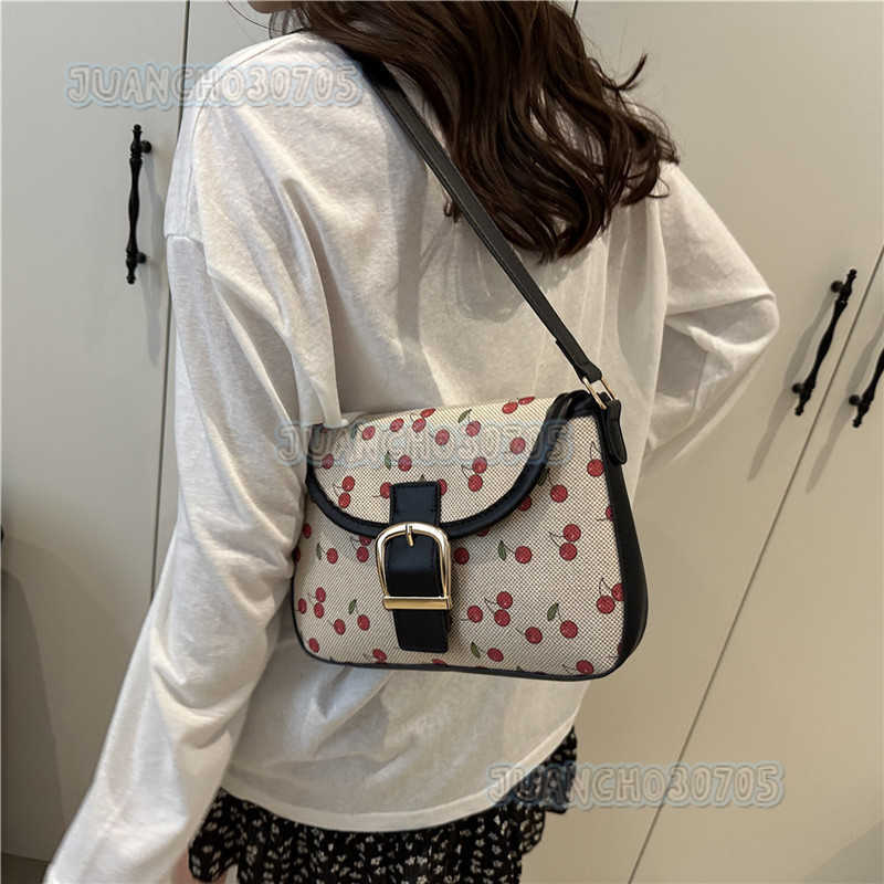 Cherry Print Underarm Bag Small Bag for Women 2025 Summer New Fashion Versatile Underarm Bag Simple Single Shoulder Crossbody H250804