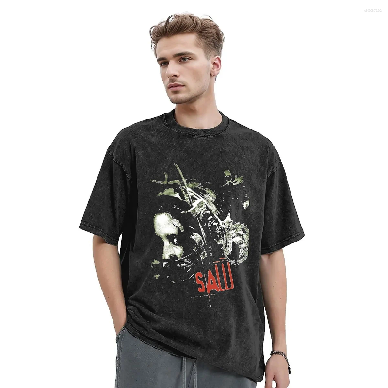 Vintage-Style Graphic T-Shirt: Washed Cotton Tee for Men & Women, Gothic Horror Movie Design, Casual Fashion O-Neck Top ddmymarket