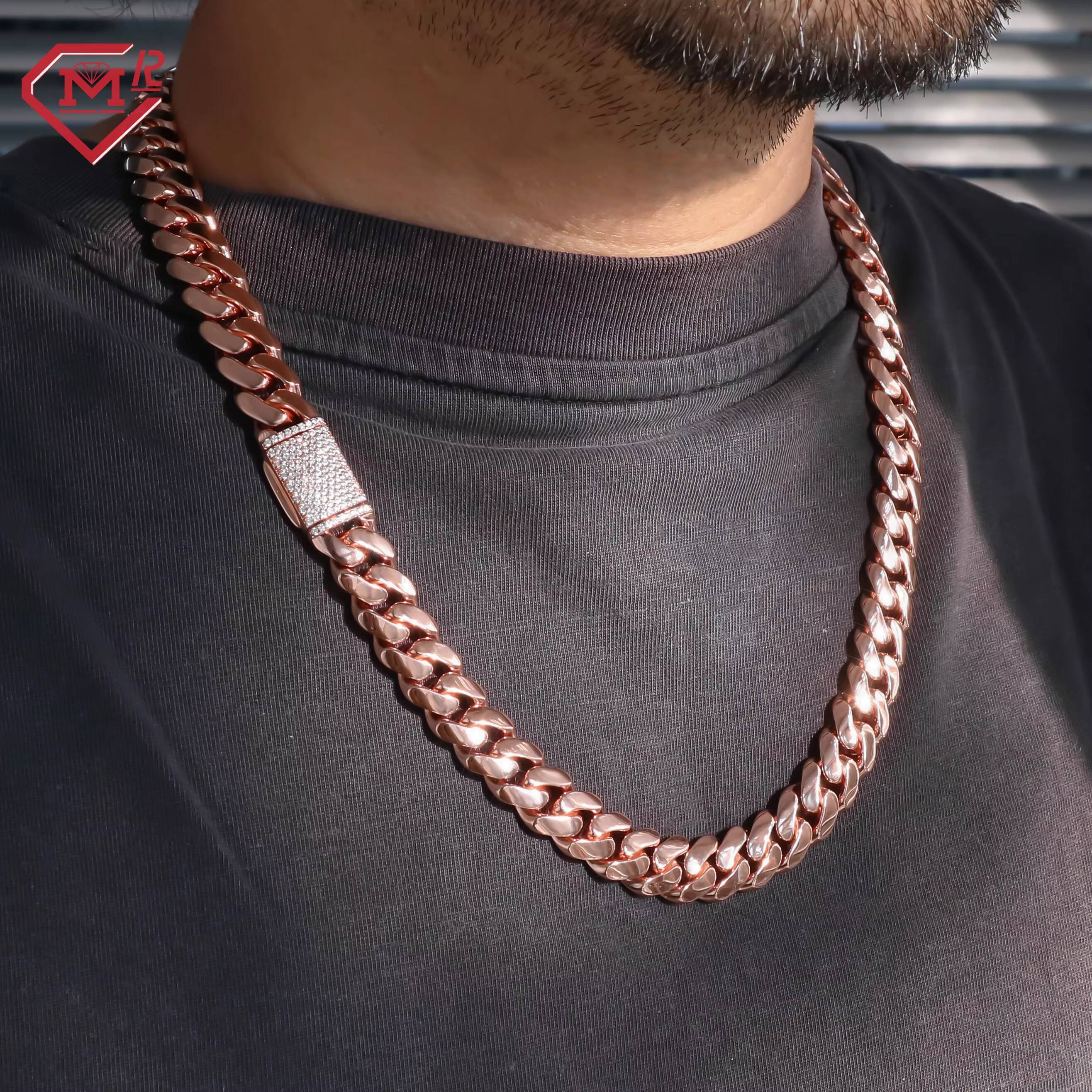Luxury Cuban Link Chain Plain Necklace Hip Hop Rapper Men 925 Silver Moissanite Cuban Chain