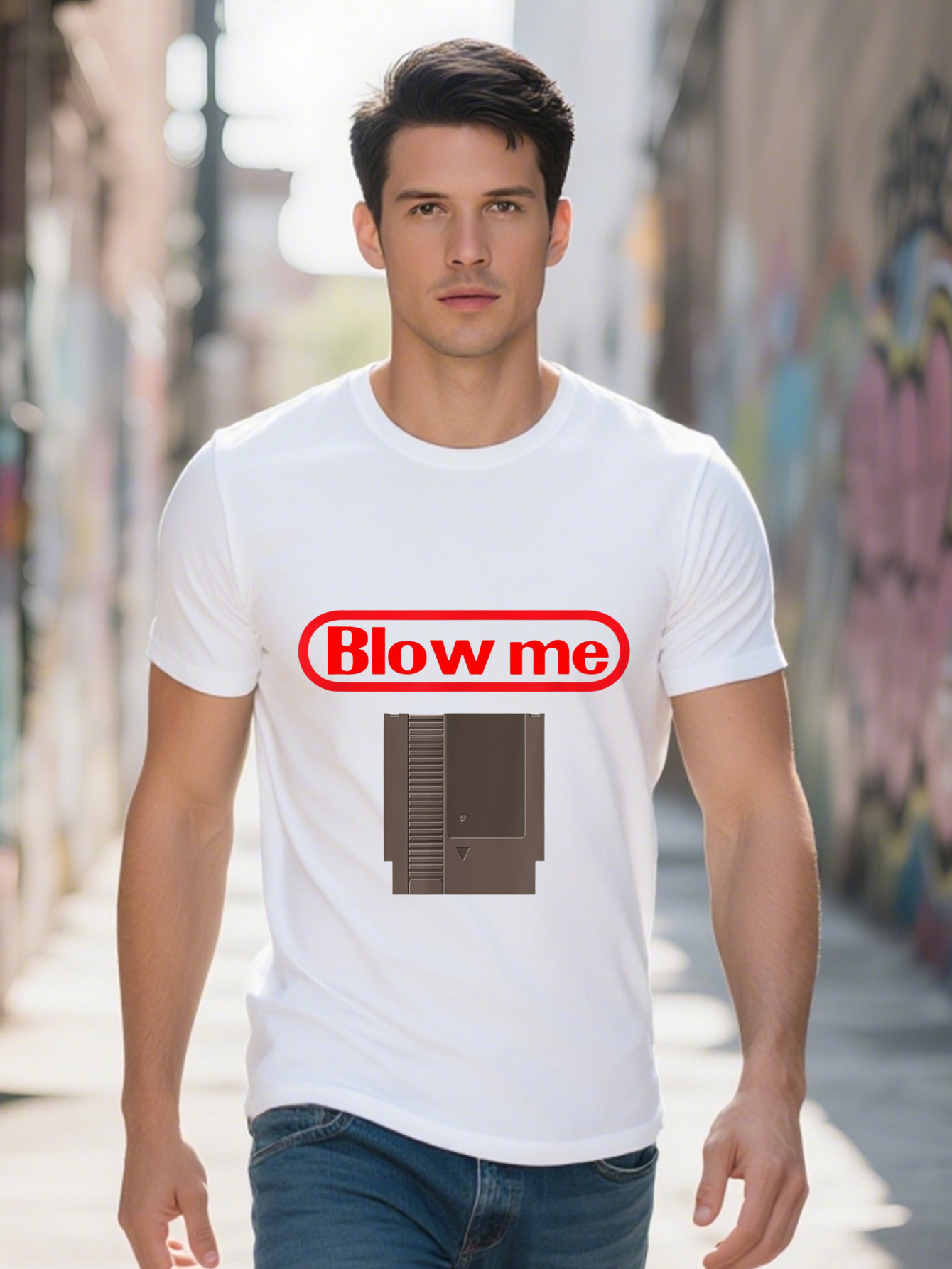 Retro Video Game Blow Me Men's T-Shirt Cotton Short Sleeve Round Neck Casual Wear db4ae