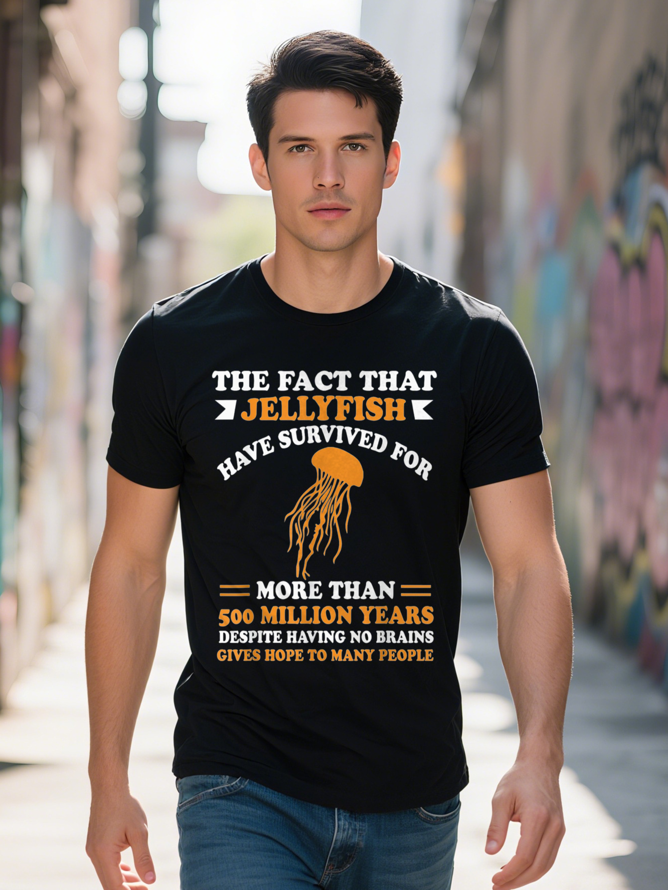 Mens shirt g Cotton Jellyfish Survived Brain Stupid People Sarcastic Saying T Shirt 4dd07