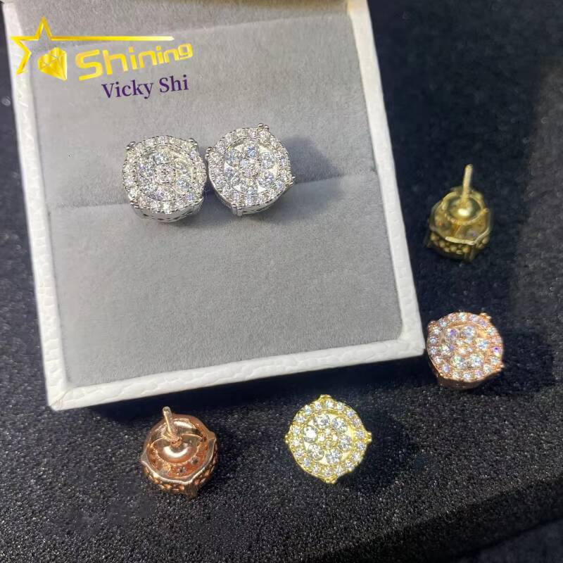 GRA Certificated 925 Sterling Silver Gold Plated Moissanite Stud Earrings Custom Iced Out Diamond Earrings for Women