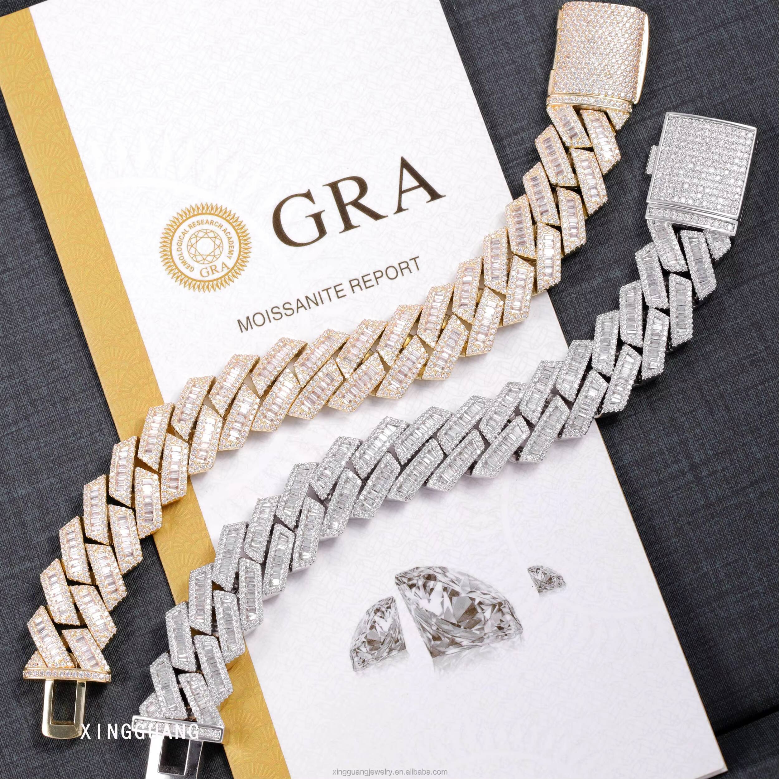 Hip Hop Rapper Cuban Bracelet 20mm Wide S925 Silver Bracelet for Men Women VVS Baguette Moissanite Diamond Cuban Bracelet