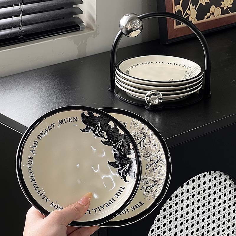 Light Luxury Ceramic Bone Dish Set with Ink Painting Design, Multi-purpose Small Household Fruit Plates, Can Be Used as Gifts