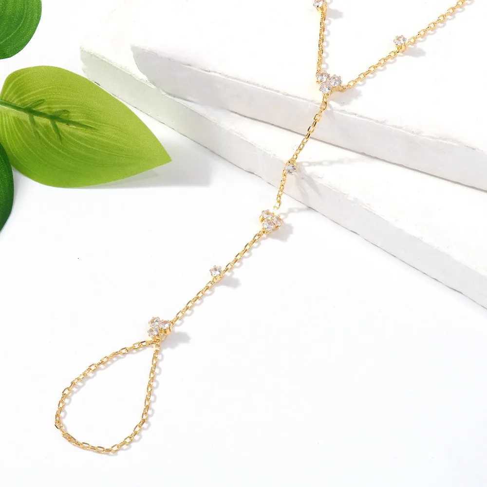 Simple Personality Gold Color Stainless Steel Y Chain Zircon Inlay Adjustable Bracelets for Women Ring Connect Bracelets Jewelry XJ250804