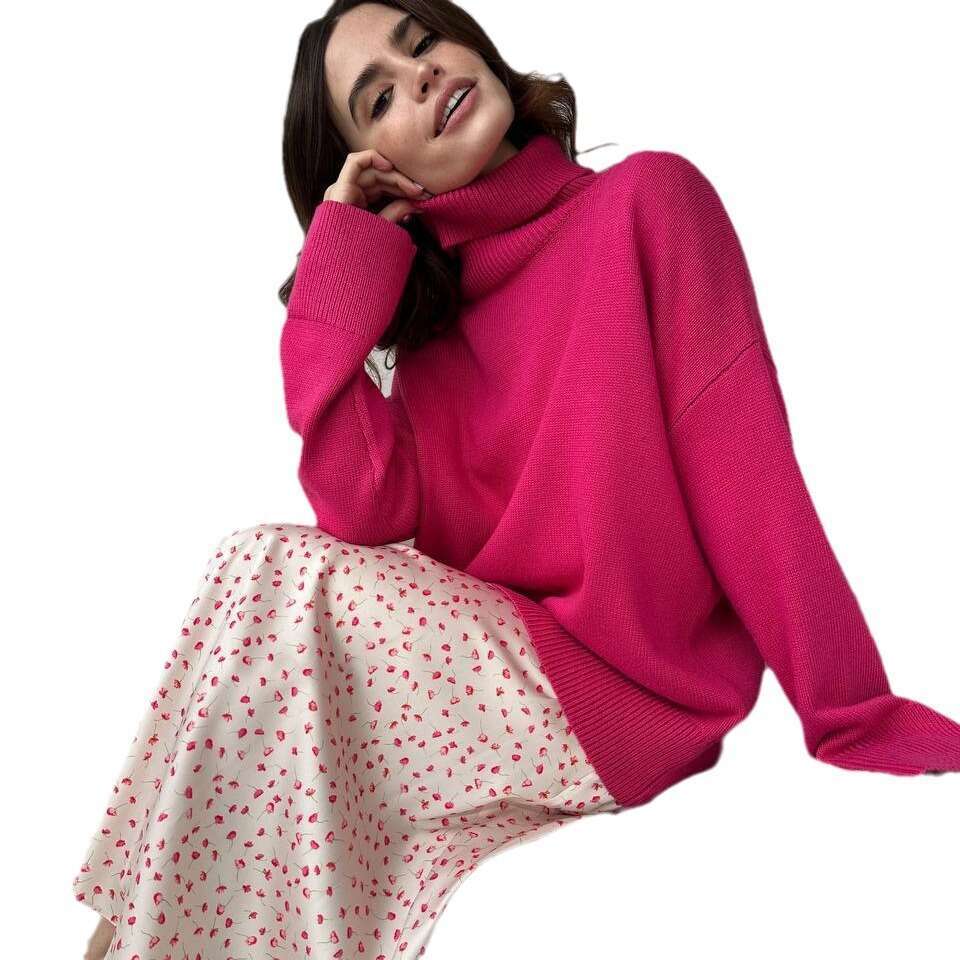 Autumn And Winter Solid Color Turtleneck Comfortable Loose Versatile Basic Pullover Sweater For Women B5 b7