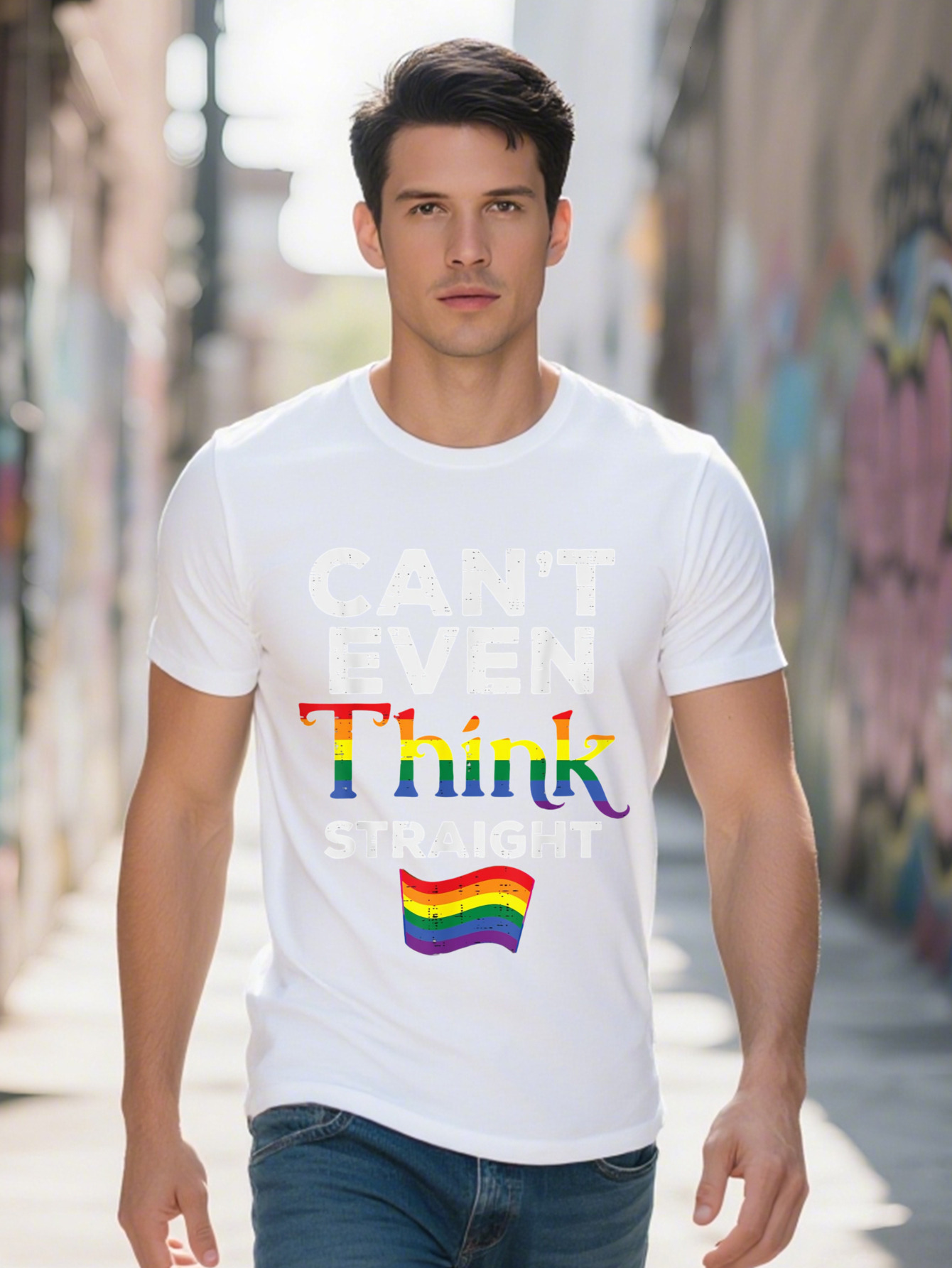 Men S g Cotton Can't Even Think Straight LGBTQ Rainbow Flag Gay Pride Ally T-shirt bf5b4