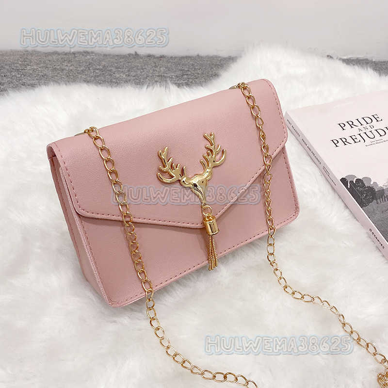 Chain Tassel Small Square Bag 2025 Autumn New Womens Fashion Deer Head Simple Shoulder Crossbody Bag H250804