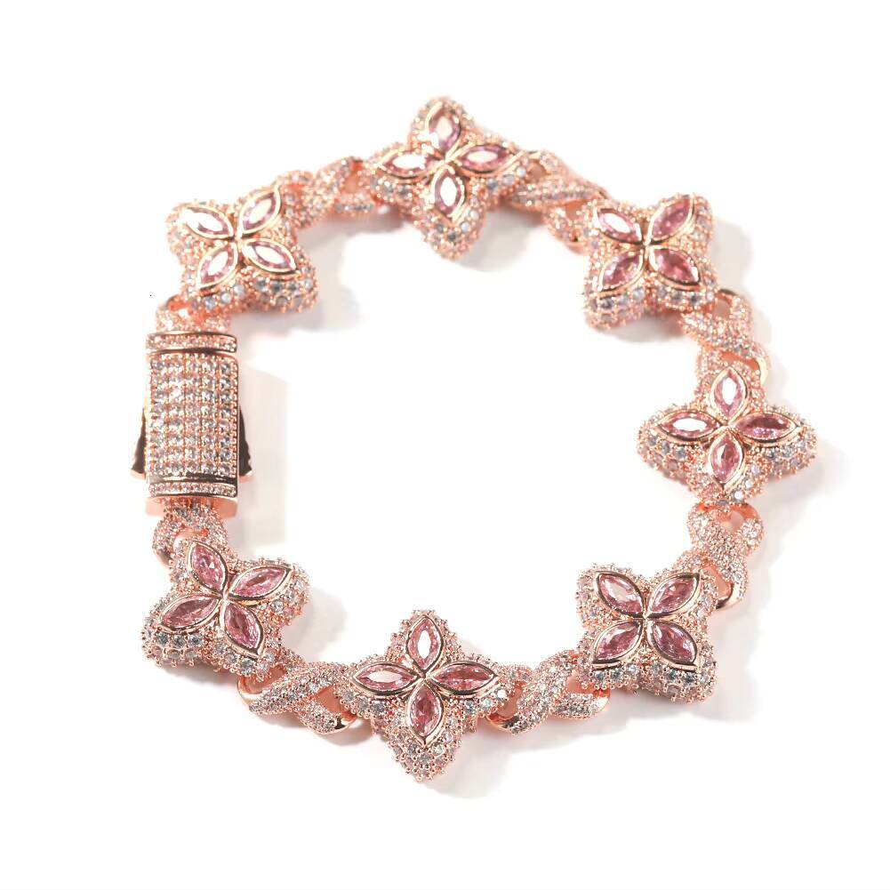 2025yearsHip Hop Fashion Bracelet 12mm moissanite chain Blue Silver Colored Four Leaf Clover Link For Parties And Loversbest Quality