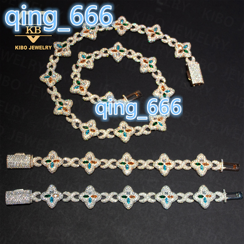 New Design S925 Hip Hop Jewelry Iced Out Colored Moissanite Infinity Link Clover Cuban Bracelet