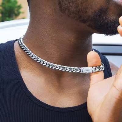 Mens and Womens Stainless Steel Miami Cuban Necklace with 18K Gold Link Chain Hip Hop Style Jewelry for Gift