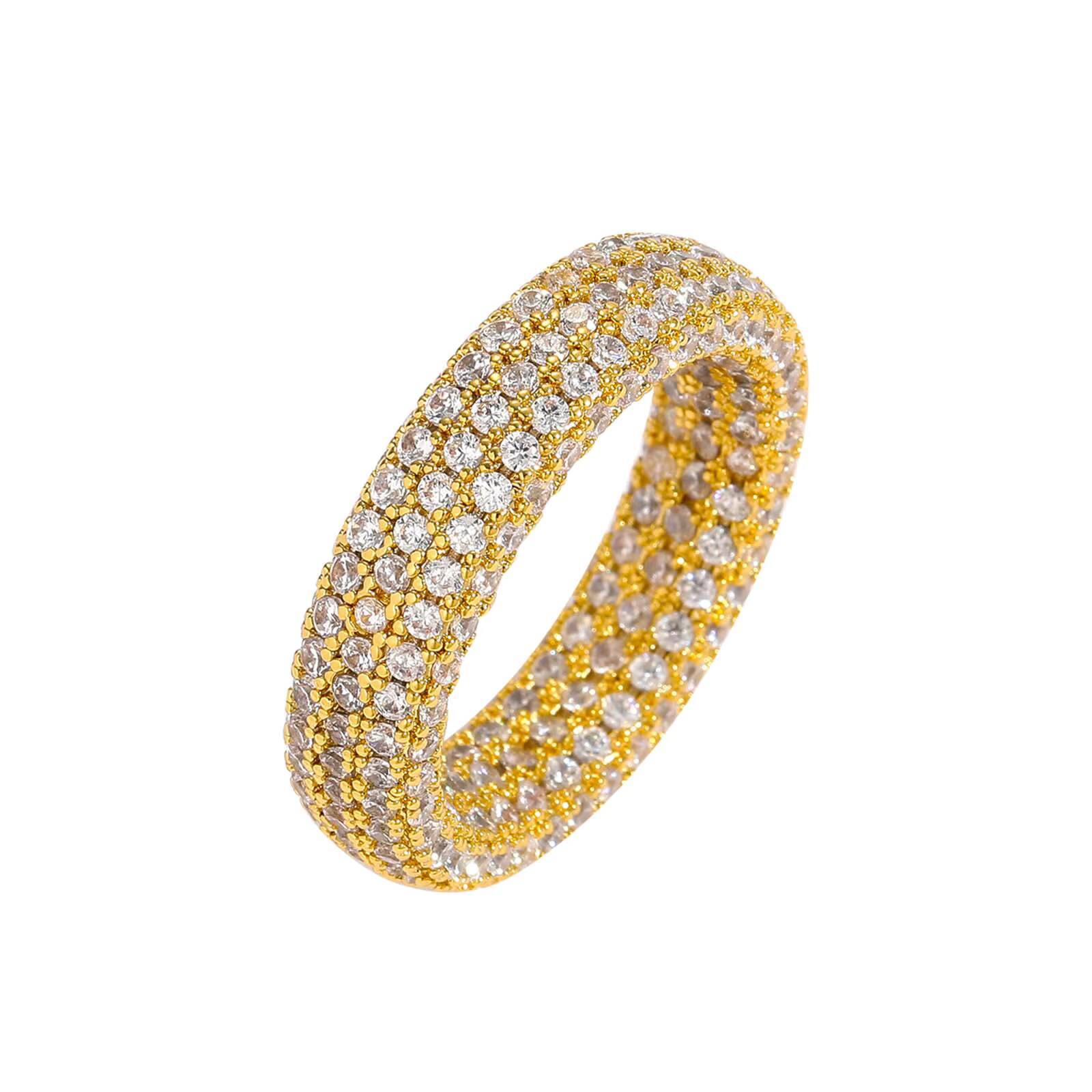 Fashion Iced Out Hip Hop Rings Simple Three Row Zircon Ring Gold Plated Brass Diamond Rings Jewelry Hip Hop for Men