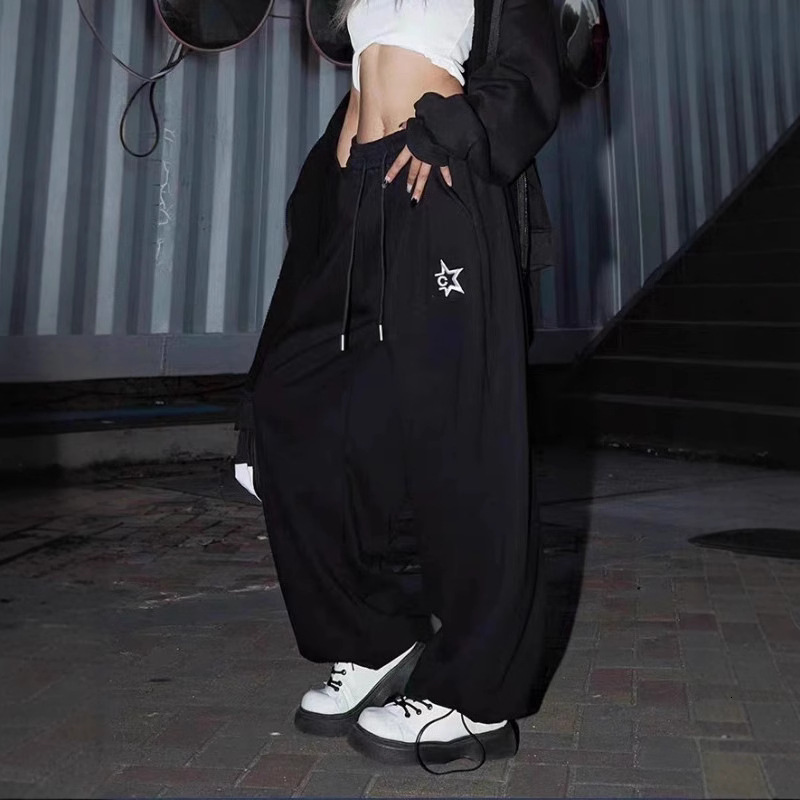 Free shipping designer American Street Retro Casual Pants for Women High Waist Loose Straight Pants Hip Hop Drawstring Sweatpants High quality clothin